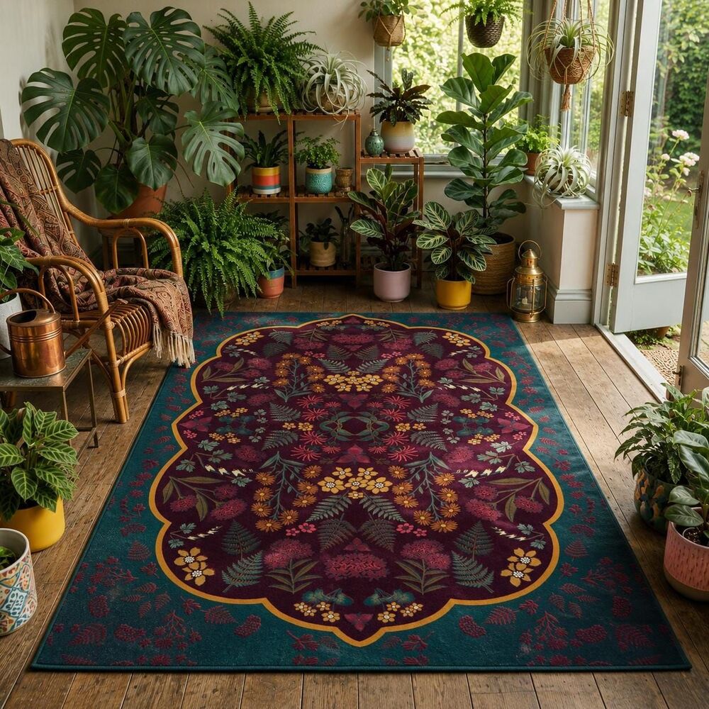 Maximalist Native Wildflower Area Rug | Teal and Purple
